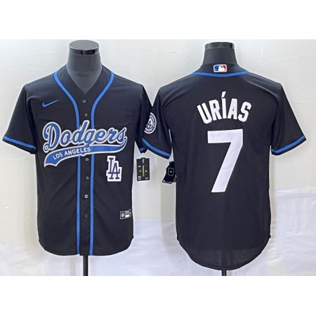 Men's Los Angeles Dodgers #7 Julio Urias Black With Patch Cool Base Stitched Baseball Jersey