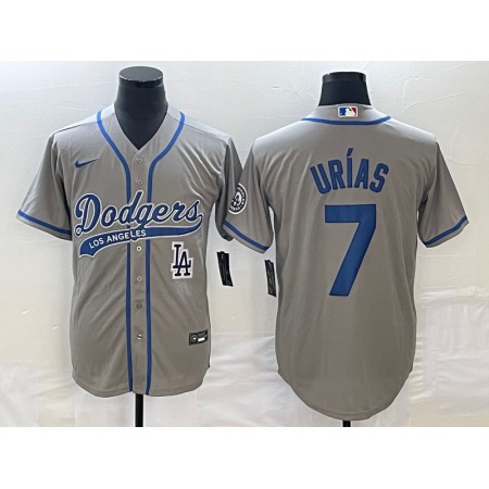 Men's Los Angeles Dodgers #7 Julio Urias Gray With Patch Cool Base Stitched Baseball Jersey