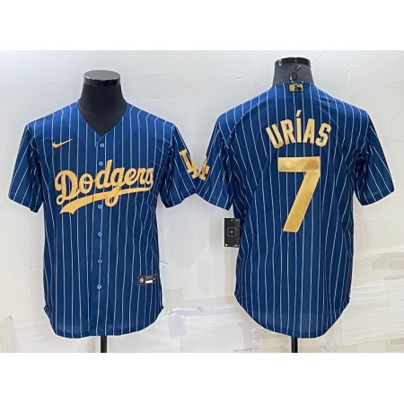 Men's Los Angeles Dodgers #7 Julio Urias Navy Gold Cool Base Stitched Baseball Jersey