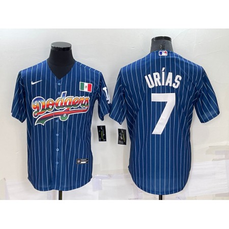 Men's Los Angeles Dodgers #7 Julio Urias Navy Mexico Rainbow Cool Base Stitched Baseball Jersey