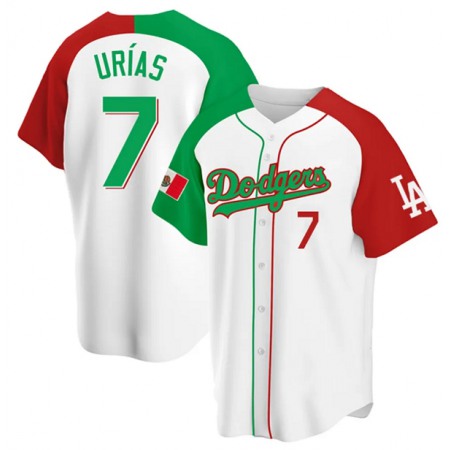 Men's Los Angeles Dodgers #7 Julio Urias White Mexican Heritage Cool Base Stitched Baseball Jersey