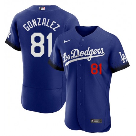 Men's Los Angeles Dodgers #81 Victor Gonzalez 2021 Royal City Connect Flex Base Stitched Baseball Jersey