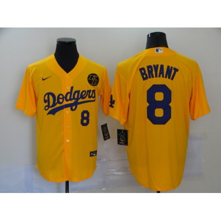 Men's Los Angeles Dodgers #8 Kobe Bryant Yellow 2020 KB Patch Cool Base Stitched Jersey