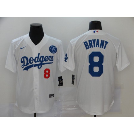 Men's Los Angeles Dodgers #8 Kobe Bryant White 2020 KB Patch Cool Base Stitched Jersey