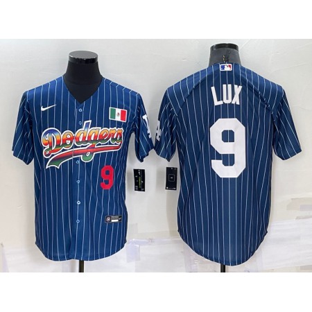 Men's Los Angeles Dodgers #9 Gavin Lux Navy Mexico Rainbow Cool Base Stitched Baseball Jersey