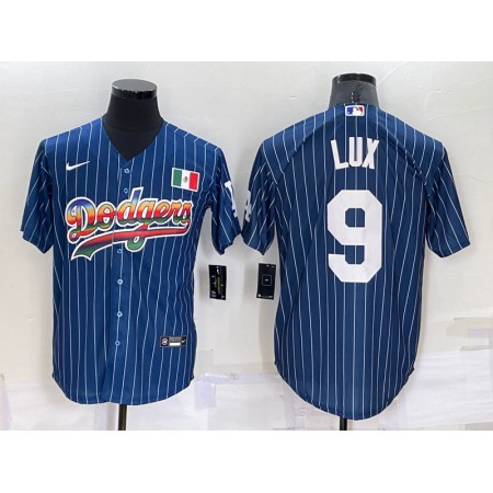 Men's Los Angeles Dodgers #9 Gavin Lux Navy Mexico Rainbow Cool Base Stitched Baseball Jersey