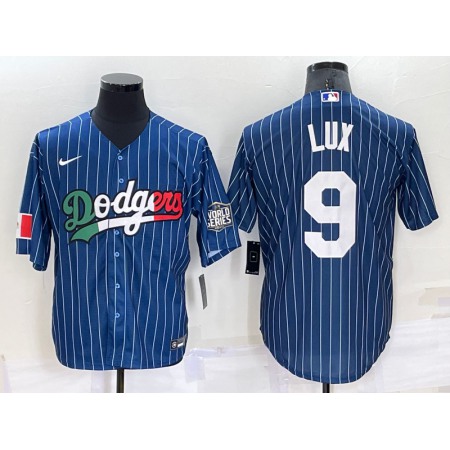 Men's Los Angeles Dodgers #9 Gavin Lux Navy Mexico World Series Cool Base Stitched Baseball Jersey