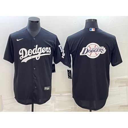Men's Los Angeles Dodgers Black Team Big Logo Cool Base Stitched Baseball Jersey
