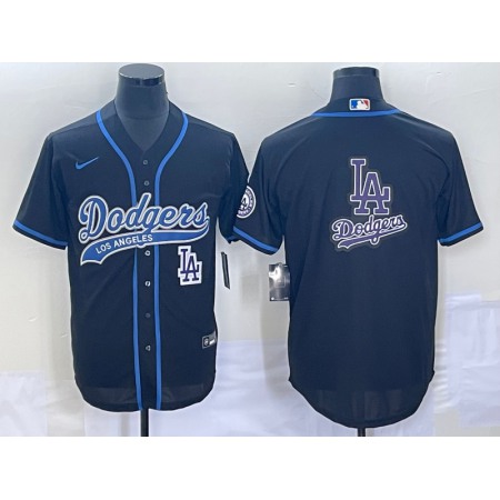 Men's Los Angeles Dodgers Black Team Big Logo With Patch Cool Base Stitched Baseball Jersey