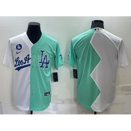 Men's Los Angeles Dodgers Blank 2022 All-Star White/Green Cool Base Stitched Baseball Jersey