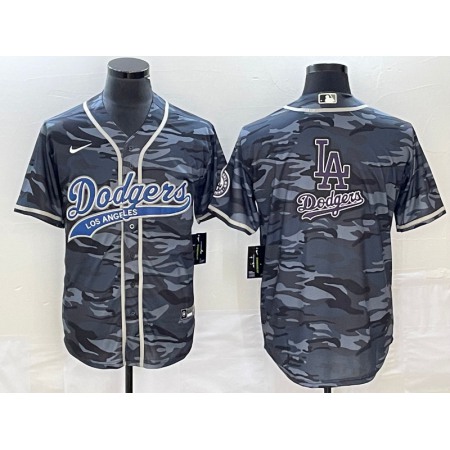 Men's Los Angeles Dodgers Gray Camo Team Big Logo Cool Base With Patch Stitched Baseball Jersey