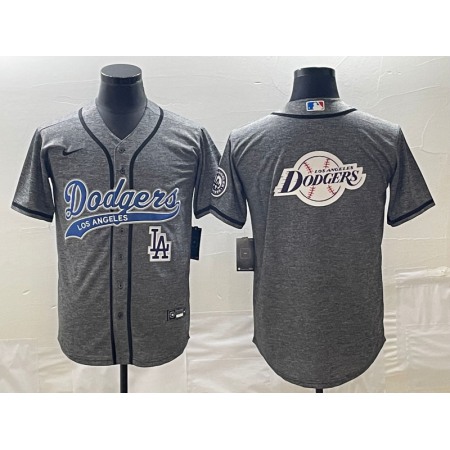 Men's Los Angeles Dodgers Gray Team Big Logo With Patch Cool Base Stitched Baseball Jersey