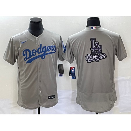 Men's Los Angeles Dodgers Grey Team Big Logo Flex Base Stitched Baseball Jersey