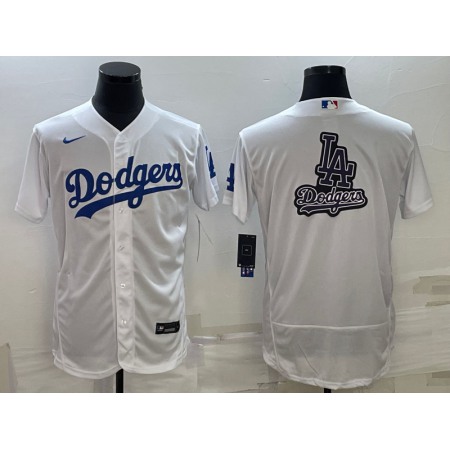 Men's Los Angeles Dodgers White Team Big Logo Flex Base Stitched Baseball Jersey