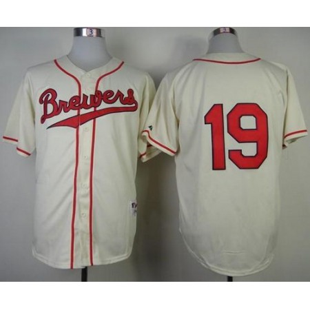 Brewers #19 Robin Yount Cream 1948 Turn Back The Clock Stitched MLB Jersey