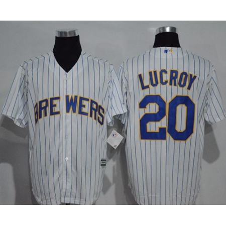 Brewers #20 Jonathan Lucroy White(Blue Strip) New Cool Base Stitched MLB Jersey