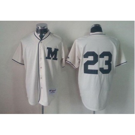 Brewers #23 Rickie Weeks Cream 1913 Turn Back The Clock Stitched MLB Jersey