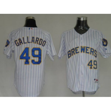 Brewers #49 Yovani Gallardo Stitched White Blue Strip MLB Jersey