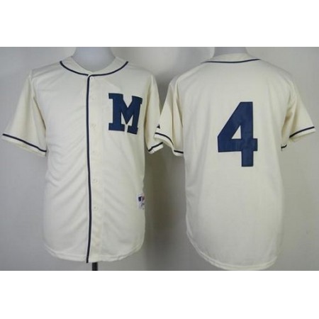 Brewers #4 Paul Molitor Cream 1913 Turn Back The Clock Stitched MLB Jersey