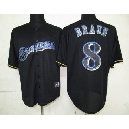 Brewers #8 Ryan Braun Black Fashion Stitched MLB Jersey