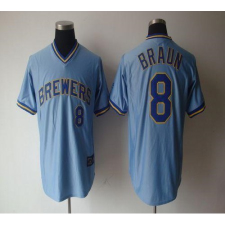 Brewers #8 Ryan Braun Light Blue Cooperstown Stitched MLB Jersey