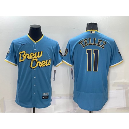 Men's Milwaukee Brewers #11 Rowdy Tellez 2022 Powder Blue City Connect Flex Base Stitched Jersey