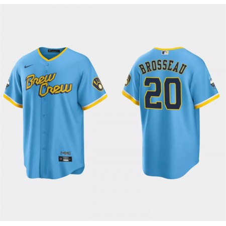 Men's Milwaukee Brewers #20 Mike Brosseau Powder Blue 2022 City Connect Cool Base Stitched Jersey