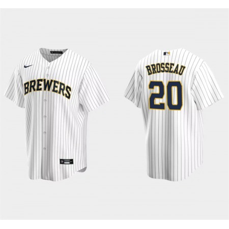 Men's Milwaukee Brewers #20 Mike Brosseau White Cool Base Stitched Jersey