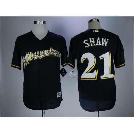 Men's Milwaukee Brewers #21 Travis Shaw Navy Coolbase Stitched MLB Jersey