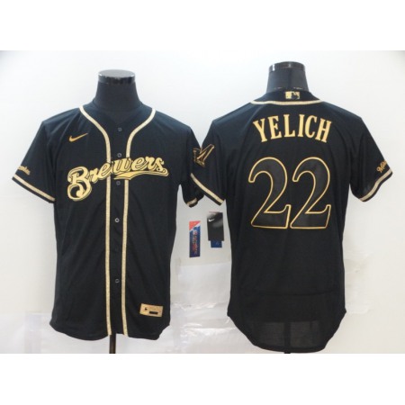 Men's Milwaukee Brewers #22 Christian Yelich Blank 2020 B;ack Golden Flex Base Stitched MLB Jersey