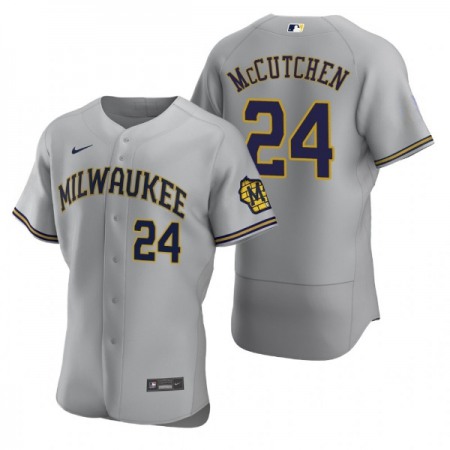 Men's Milwaukee Brewers #24 Andrew McCutchen Grey Flex Base Stitched MLB Jersey