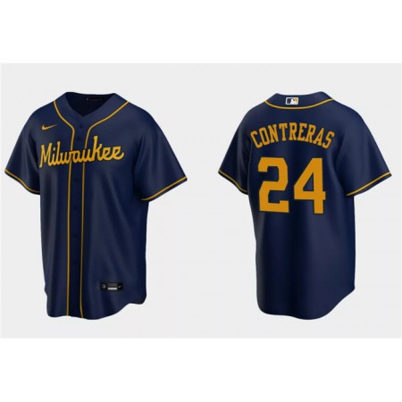 Men's Milwaukee Brewers #24 William Contreras Navy Cool Base Stitched Jersey