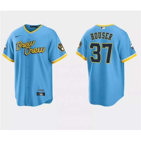 Men's Milwaukee Brewers #37 Adrian Houser Powder Blue City Connect Cool Base Stitched Jersey
