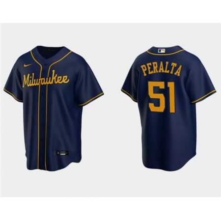 Men's Milwaukee Brewers #51 Freddy Penalta Navy Cool Base Stitched Jersey