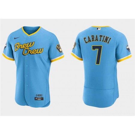 Men's Milwaukee Brewers #7 Victor Caratini Powder Blue 2022 City Connect Flex Base Stitched MLB Jersey