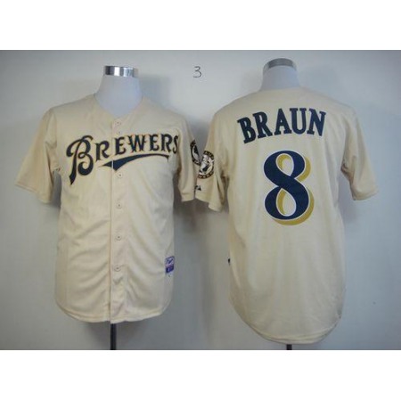Brewers #8 Ryan Braun Cream YOUNinorm Cool Base Stitched MLB Jersey