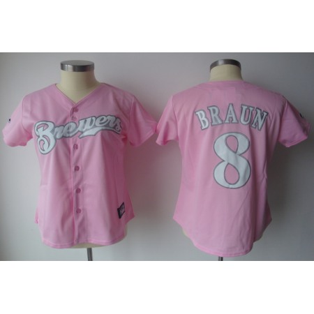 Brewers #8 Ryan Braun Pink Lady Fashion Stitched MLB Jersey