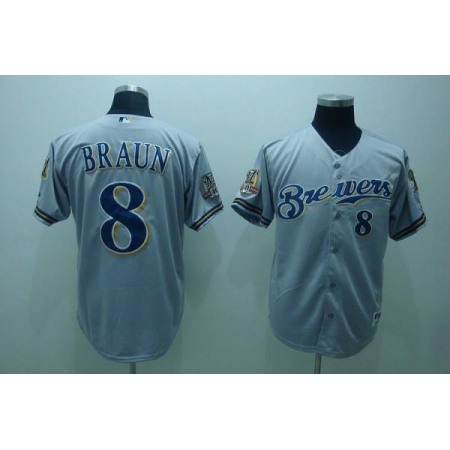 Brewers #8 Ryan Braun Stitched Grey MLB Jersey