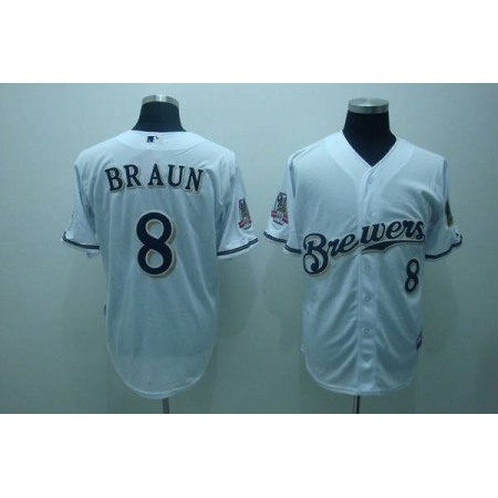 Brewers #8 Ryan Braun Stitched White MLB Jersey
