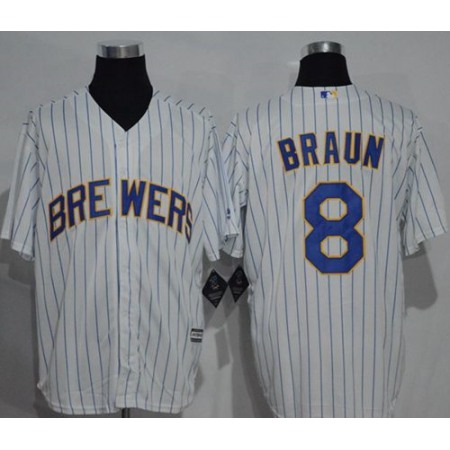 Brewers #8 Ryan Braun White (blue strip) New Cool Base Stitched MLB Jersey