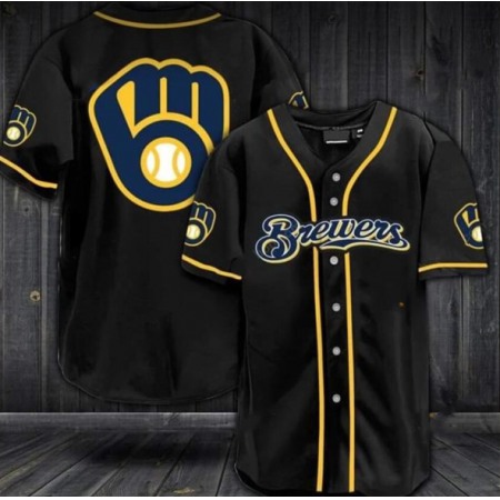 Men's Milwaukee Brewers Black Cool Base Stitched Jersey