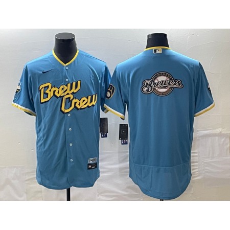 Men's Milwaukee Brewers Powder Blue Team Big Logo City Connect Flex Base Stitched Jersey