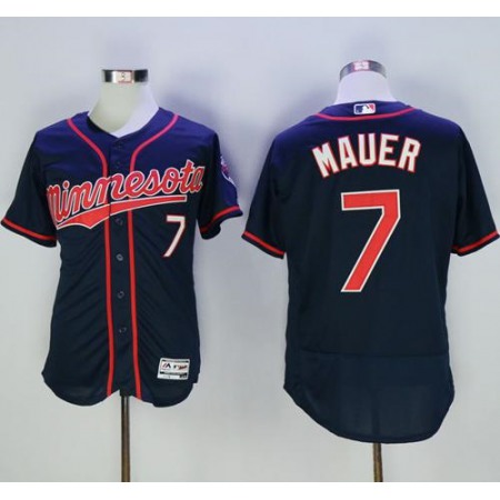 Twins #7 Joe Mauer Navy Blue Flexbase Authentic Collection Stitched MLB Jersey