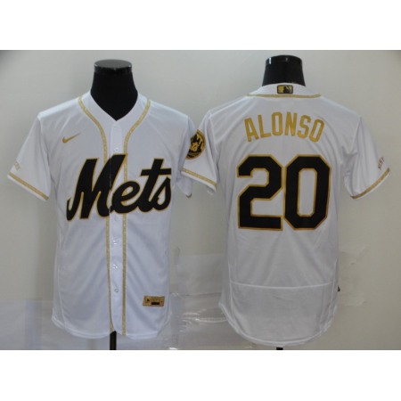 Men's New York Mets #20 Pete Alonso 2020 White Golden Flex Base Stitched MLB Jersey