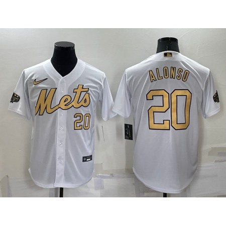 Men's New York Mets #20 Pete Alonso 2022 All-Star White Cool Base Stitched Baseball Jersey