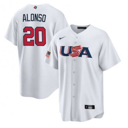 Men's USA Baseball #20 Pete Alonso 2023 White World Baseball Classic Replica Stitched Jersey