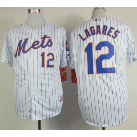 Mets #12 Juan Lagares White(Blue Strip) Home Cool Base Stitched MLB Jersey