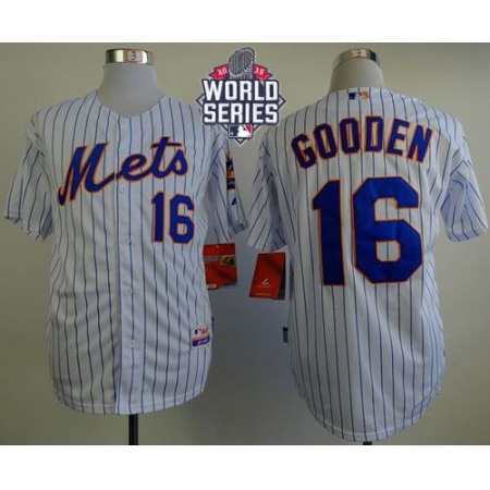 Mets #16 Dwight Gooden White(Blue Strip) Home Cool Base W/2015 World Series Patch Stitched MLB Jersey