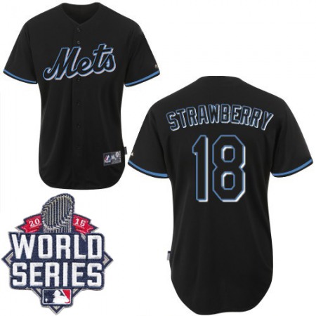 Mets #18 Darryl Strawberry Black Fashion W/2015 World Series Patch Stitched MLB Jersey