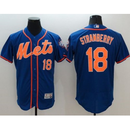 Mets #18 Darryl Strawberry Blue Flexbase Authentic Collection Stitched MLB Jersey